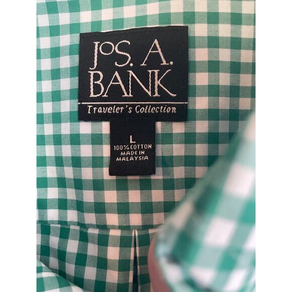 Jos. A. Bank Size Large Short Sleeve Button Front Green & White Checked Shirt - Picture 3 of 4